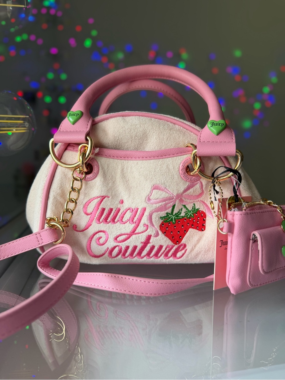 Juicy Couture POWDER BLUSH Pink hearts RETRO STRAWBERRY SATCHEL BAG AUSTRALIA